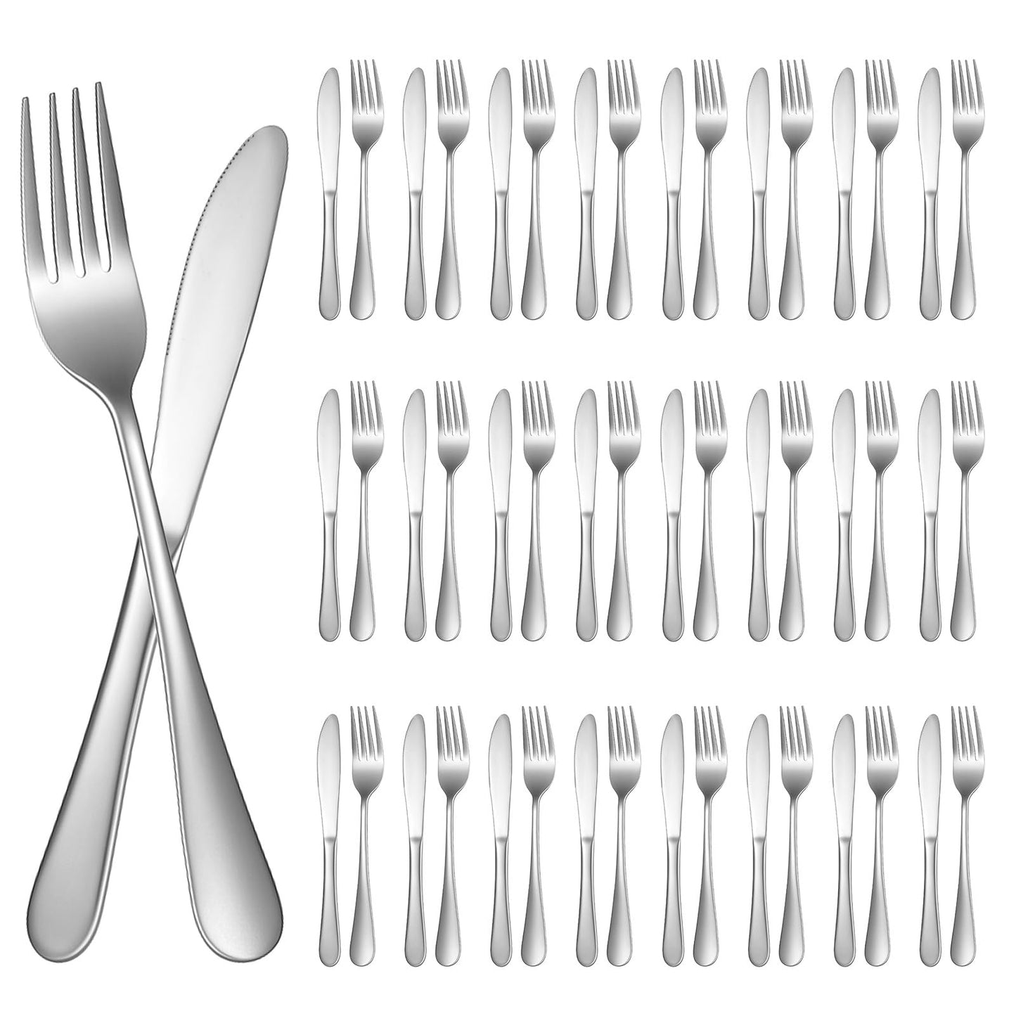 SHENLIU 50 Pieces Stainless Steel Fork and Knife Set, 8 inches Silverware Set with 25 Dinner Knives and 25 Dinner Forks, Dishwasher Safe Tableware Cutlery for Kitchen Restaurant Home