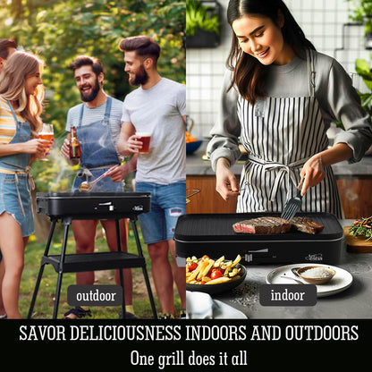 Artestia 1800W Electric Outdoor Grills with Lid Indoor Smokeless Grill for Balcony with Temperature Control Portable Removable Stand Grill for Cooking, BBQ Party, Family