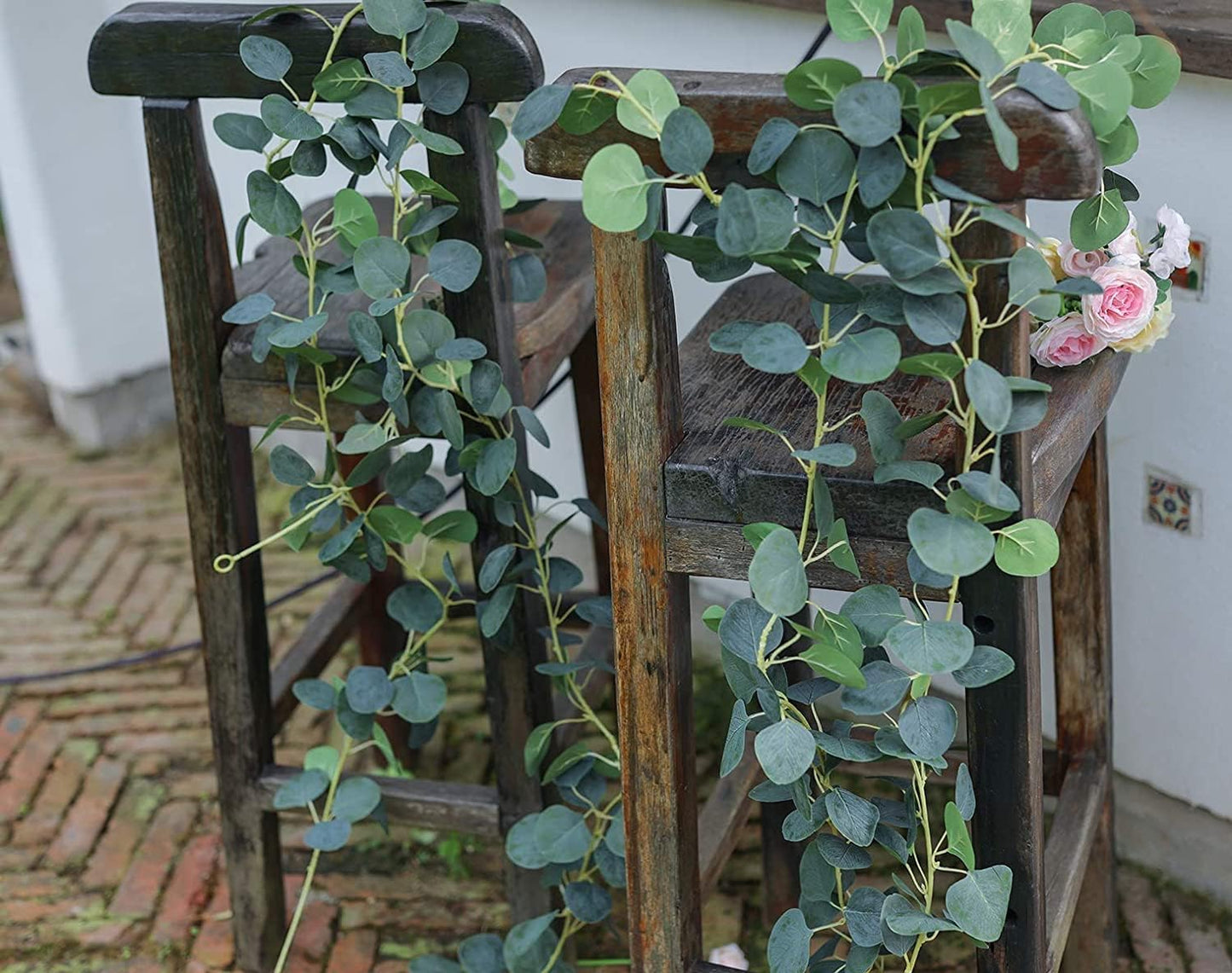 PARTY JOY 6Pcs Faux Silk Eucalyptus Garland, Artificial Vines for Wedding Backdrop Arch Wall Decor