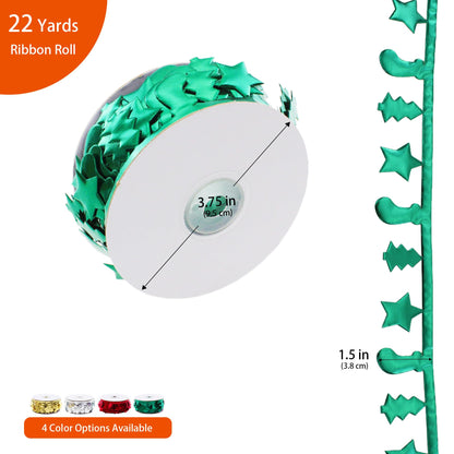 Vignor Tree-Star-Sock Ribbon Roll Fabric Lace Wired Sewing String Trim Rope for Gift Wrapping Wreath Making Supplies Christmas Decorations DIY Crafts (22 Yards Green)