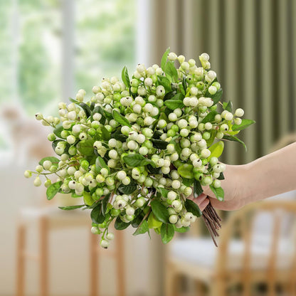 20 Pack 9.8 inch SHACOS Artificial White Berry Stems PCS Fake Berries Branches Spray with Green Leaves Small Berry