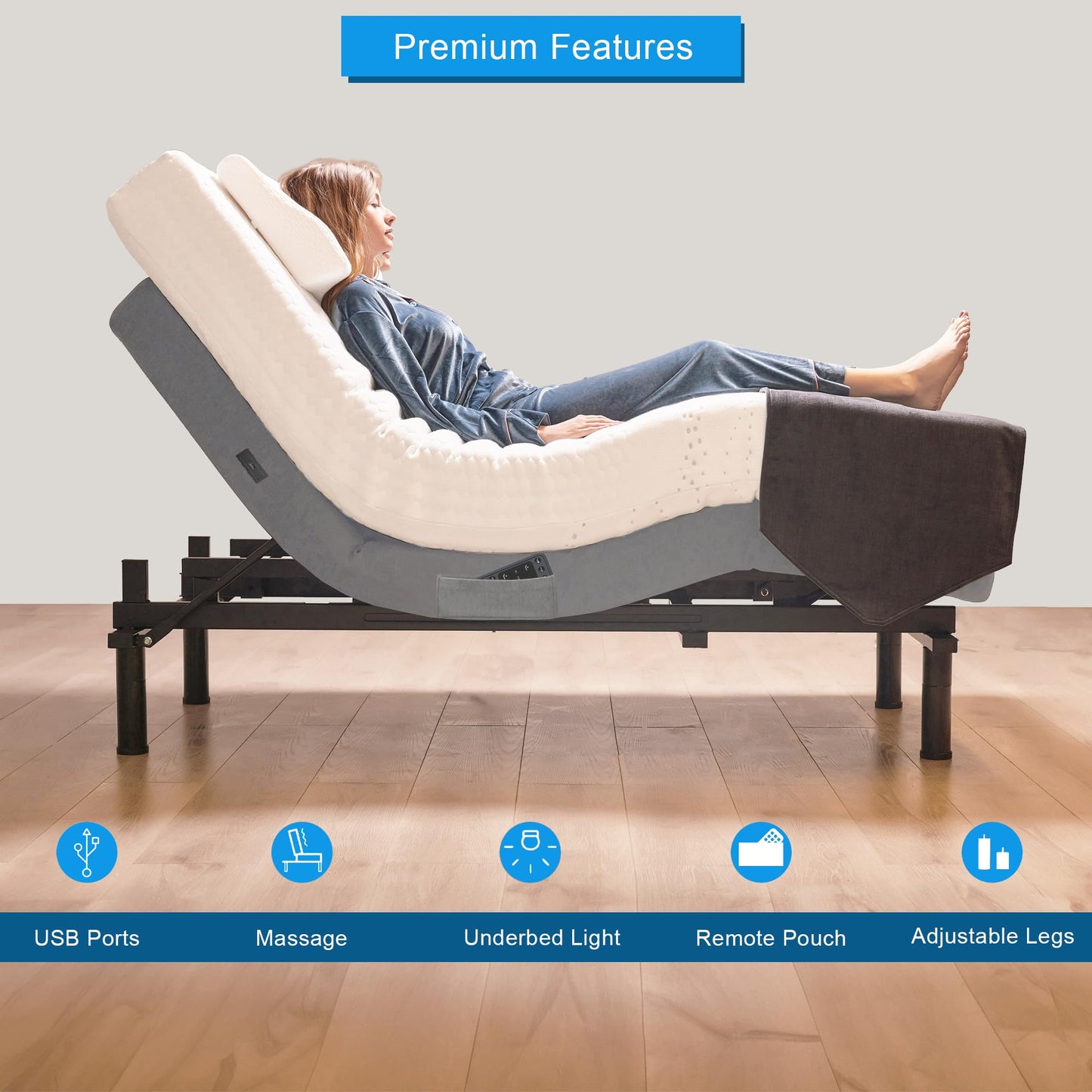 Irvine Home Collection Split King Adjustable Bed Base | Full Body Massage | USB Ports | Zero Gravity | Anti-Snore | Memory Positions | Under Bed Lighting | Wireless Remote | Syncable
