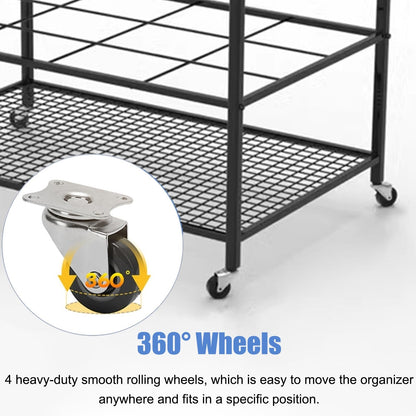 12 Mats Large Commercial Storage Cart, Rolling Metal Organizer Holder for Foam Roller/Yoga Strap/Dumbbells Display, Home Studio Gym Office Equipment Rack,Black