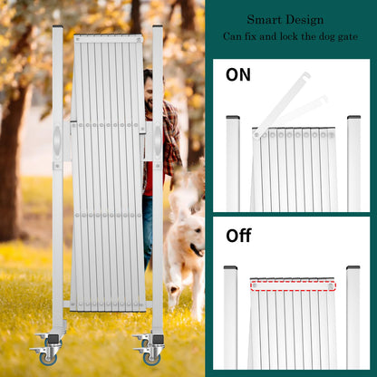 WEWORTH Expandable Barricade, Accordion Garden Yard Outdoor Indoor Portable Folding Security Dog Fence Gates Wall Mount, 129' Adjustable Metal Safety Barrier Gate with Casters, White