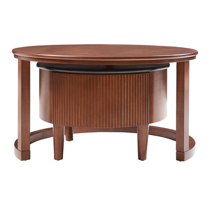Merax 31.5'' Vintage Round Nesting Wood Coffee Table Set, 2-Tier with Drawer & Storage, Two-Tone Finish Fluted Design for Living Room Apartment, Walnut+Black