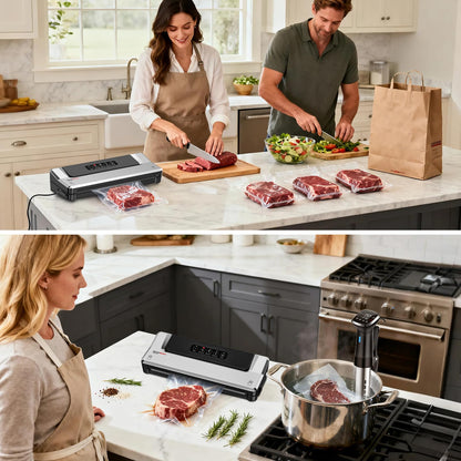 Bonsenkitchen Vacuum Sealer Machine | Compact Food Sealer for Kitchen Storage & Meal Prep | Multiple Modes | External Vacuum System | 5 Bags, Silver