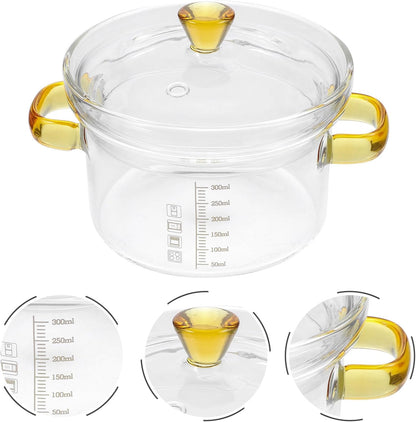CALLARON Glass Saucepan, 300ml Stovetop Milk Butter Warmer with Cover and Dual Handle
