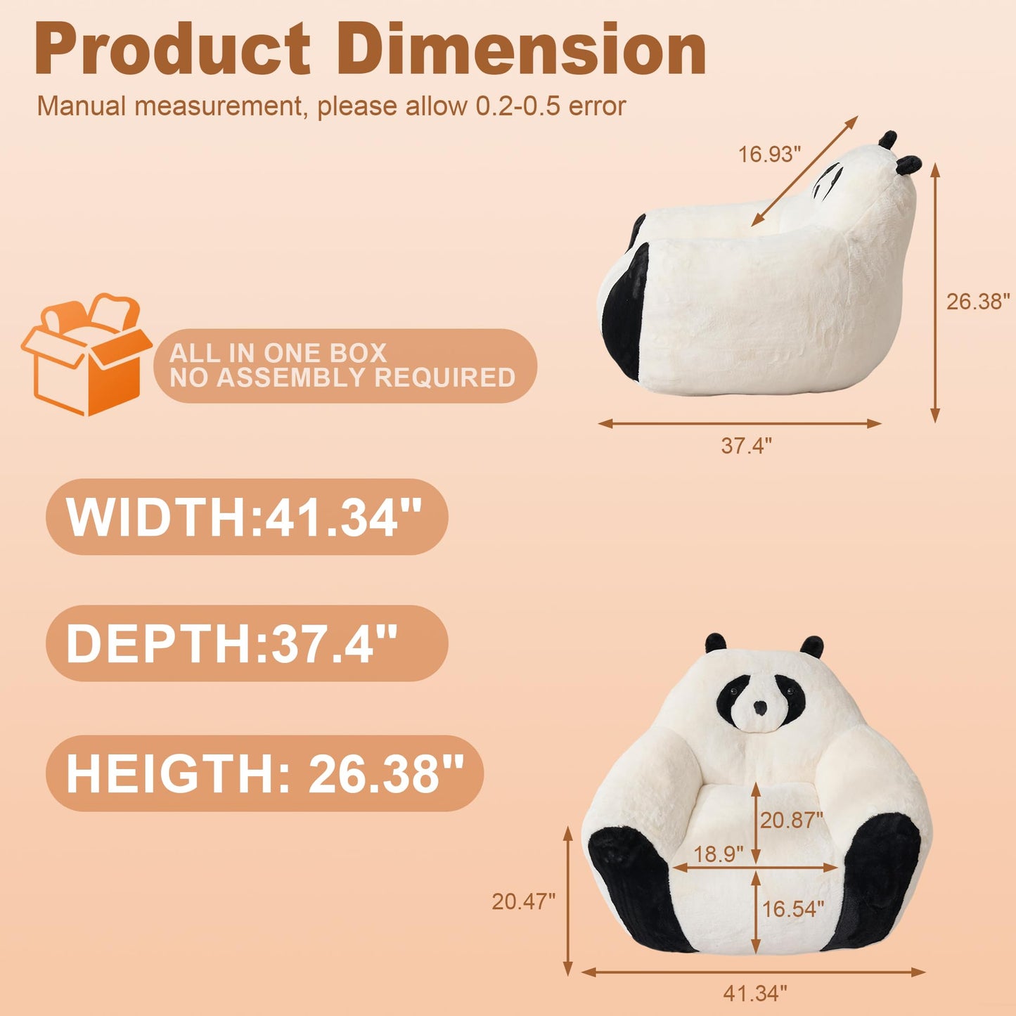 Giant Bean Bag Chair for Adults Kids, 2 PCS Large Bean Chairs with Filler, Panda Design Floor Chairs, Plush Lazy Sofa with Faux Rabbit Fur Cover, Faux Fur Cover, Adult Bean Bag Couches for Bedroom