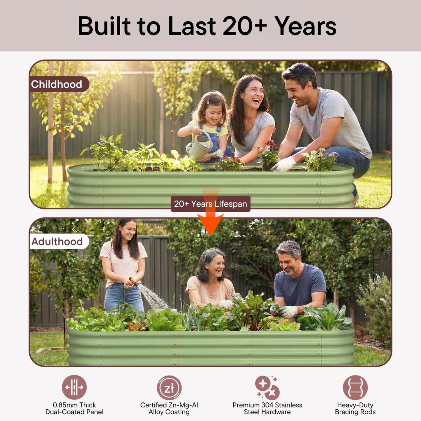 Annoell 30" Extra Tall Galvanized Raised Garden Bed, 8x2x2.5 ft Metal Planters for Outdoor Plants, Heavy Duty Flower Bed Deep Root for Vegetable, Garden Bed Outdoor Large Planter Box - Sand Beige