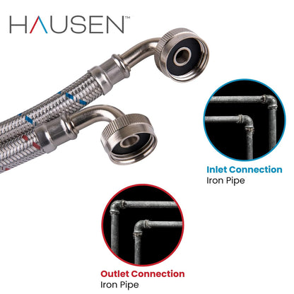 Hausen 48-Inch Stainless Steel Washing Machine Connector, 4 Feet Elbow Supply Line, 1-Pack