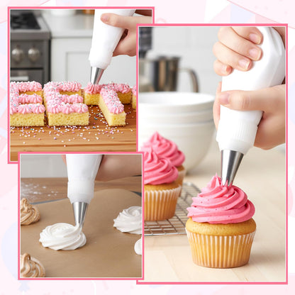 Reusable Piping Bags and Tips Set, Cotton Reusable Piping Bag 12+14+16", with Coupler, Stainless Steel Nozzles & Cleaner, Easy to Clean, Eco-Friendly Baking Kit for Cake Decorating