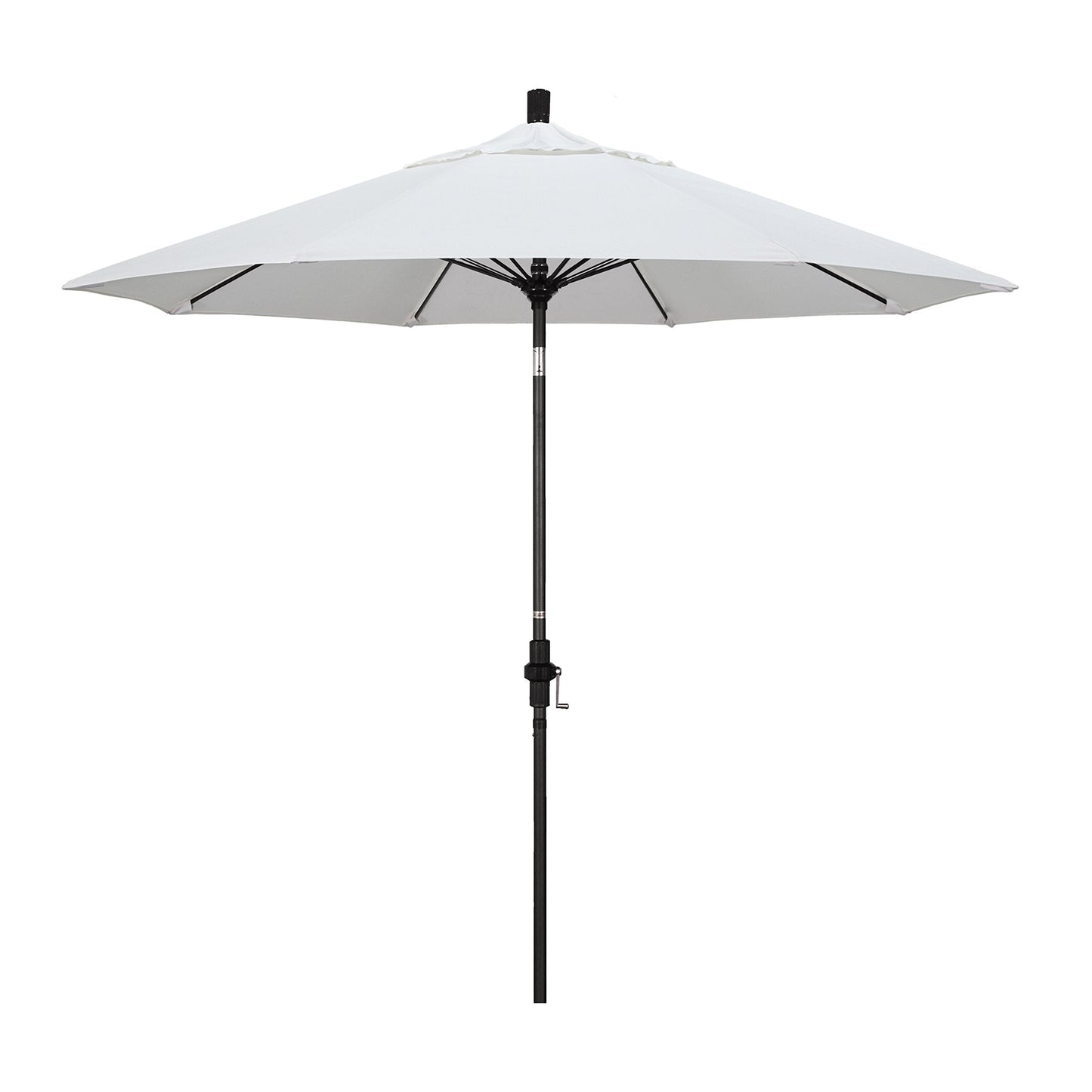California Umbrella 9' Round Crank Lift, Collar Tilt, Aluminum Pole, Fiberglass Rib Patio Umbrella, Black Finish, Sunbrella Natural