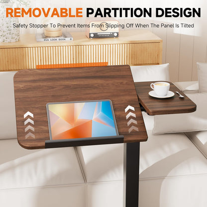 COMHOMA Tiltable Mobile Small Standing Desk, Pneumatic Adjustable Height Overbed Bedside Table with Wheels, Sit Stand Portable Rolling Laptop Desk Computer Workstations, Walnut