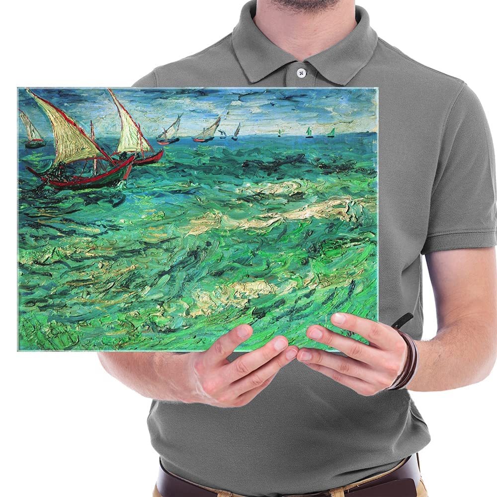 Wieco Art Sailing Boats Large Modern Gallery Wrapped Seascape Giclee Canvas Prints of Van Gogh Famous Oil Paintings Reproduction Pictures on Canvas Wall Art for Living Room Bedroom Home Decorations