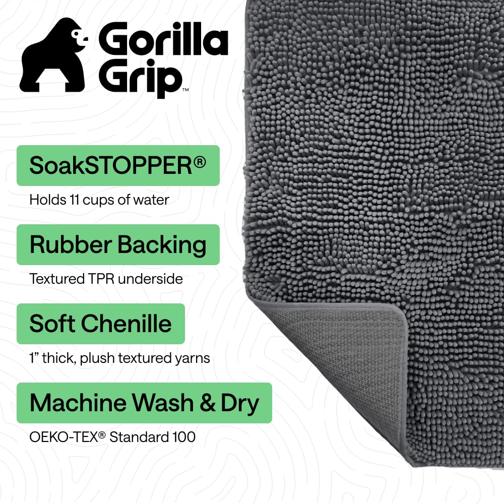 GORILLA GRIP SoakSTOPPER Dog Door Mat, Machine Washable Rug Absorbent Doormat Captures Moisture Mud Dirt, Quick Dry Soft Chenille Entryway Rugs Indoor Entrance Mats for Dog Paws, 24x17 Charcoal