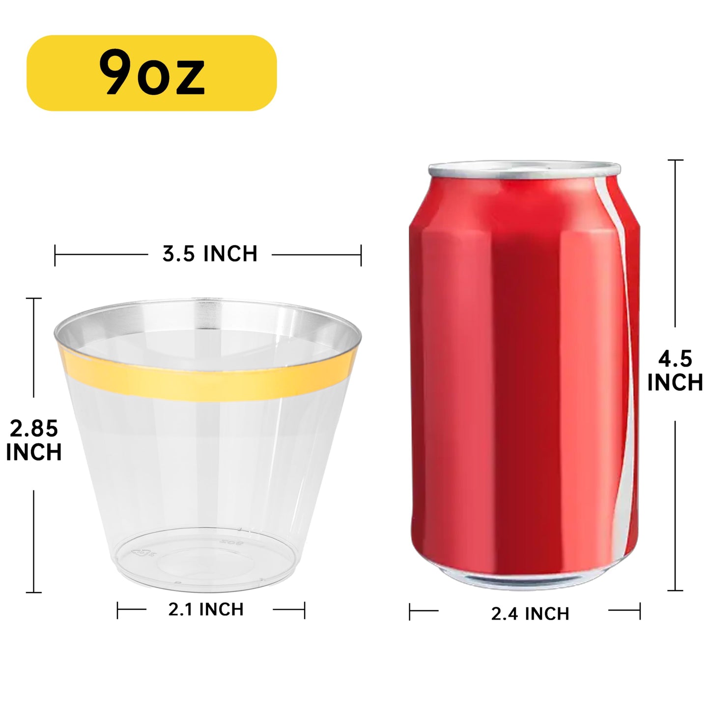 I00000 200 Pack Gold Plastic Cups, 9 Oz Elegant Clear Plastic Cups Gold Rimmed Disposable Wine Glasses Fancy Disposable Party Cup Wedding Cup Drinking Tumblers Cocktail Glasses Perfect for Party