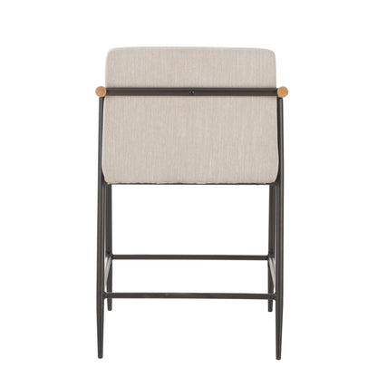 Christopher Knight Home Set of 2 Bever Mid-Century Modern Counter Height Bar Stools, Iron Frame Kitchen Stools, Fabric Upholstered Side Chair with Wooden Armrest and Footrest, Beige+Black+Light Brown