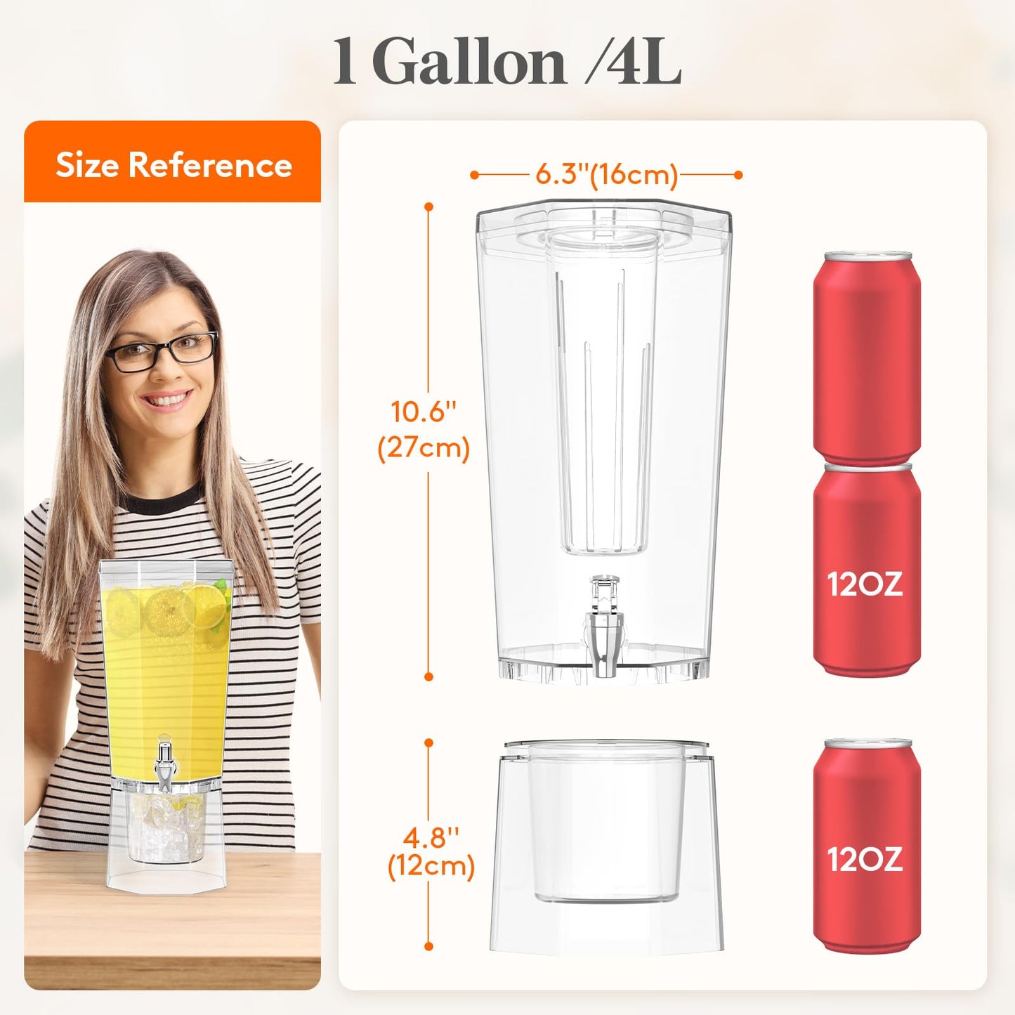 Lifewit 1 Gallon Drink Dispenser for Parties 2 Pcs, Plastic Beverage Container for Juice/Tea/Soda with Stand & Ice Core, Clear Lemonade Dispenser with Spigot, BPA Free Water Pitcher 39 x 16 cm/15x6"
