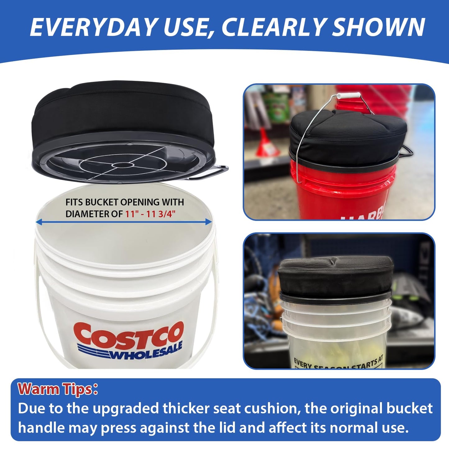 Presentastic 5 Gallon Bucket Seat with 3" Thick Seat Foam Cushion, 360°Swivel Bucket Lid Seat, Waterproof & Silent Bucket Seats for Ice Fishing, Baseball, Hunting and Camping