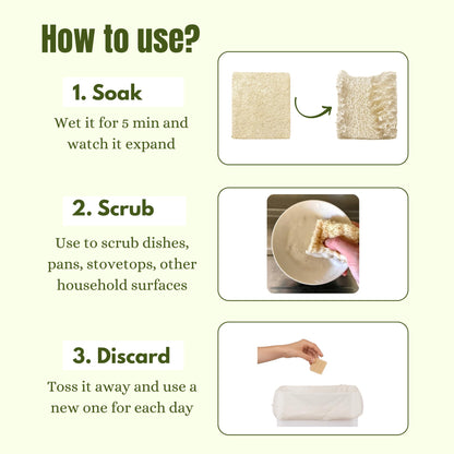Miw Piw Natural Loofah Dish Sponge (Pack 30) Multipurpose Dish Sponges - 100% Biodegradable Compostable Dishwashing Scouring Pad Zero Waste (2.75" x 2.75" Each)