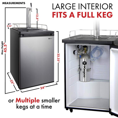 Kegco Kegerator Full Size Keg Refrigerator - Single Faucet - D System, Stainless Steel