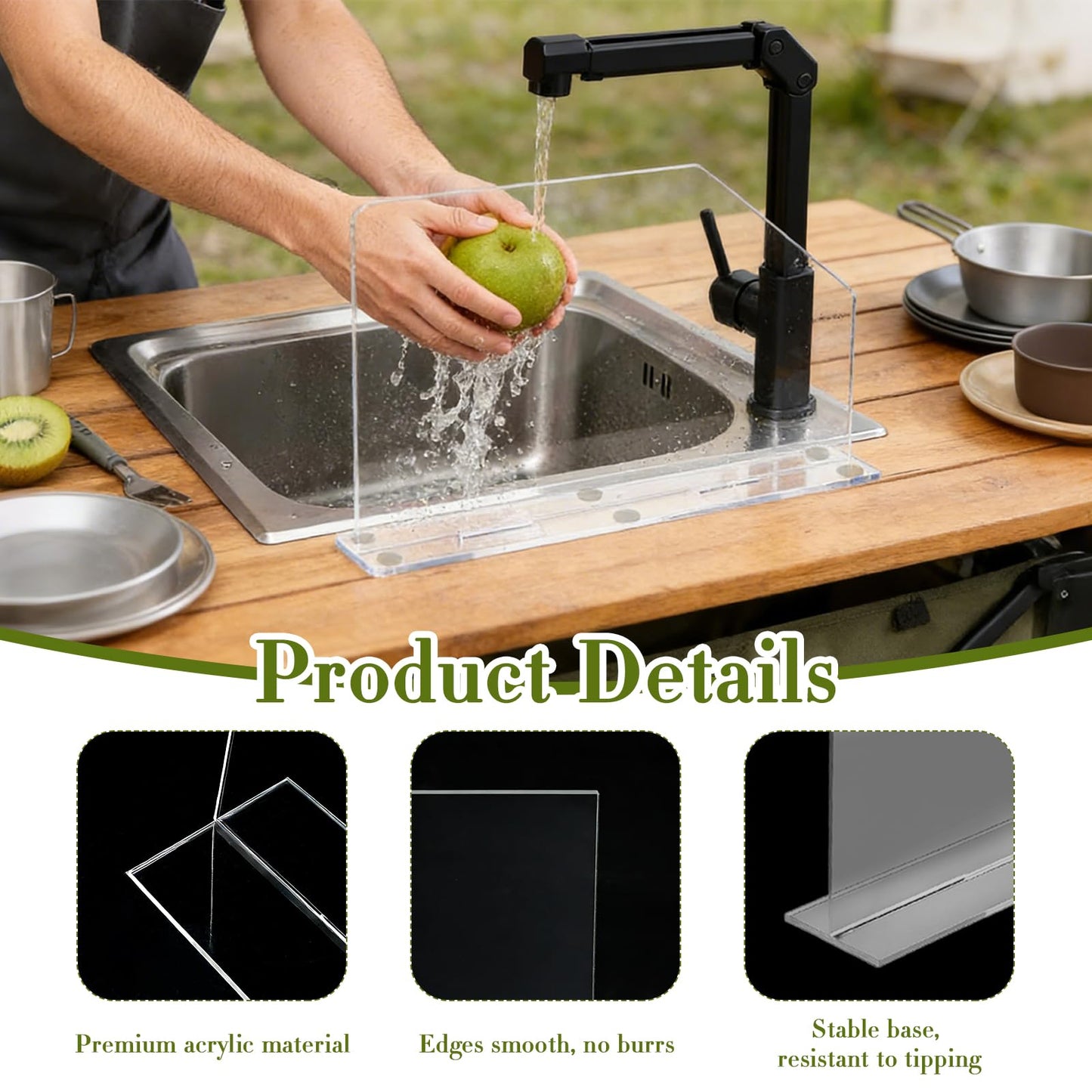 PEDOBALI 4 Pcs Acrylic Sink Splash Guard with Base 16.14 x 13.38 Inch Plate Countertop Partition Transparent Freestanding Panel Barrier for Hospitals Labs Home Kitchen Bathroom