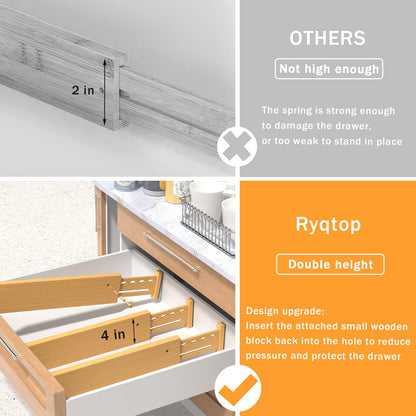 Ryqtop Bamboo Drawer Dividers 4" High, 12.8-18" Adjustable Drawer Organizers for Clothes,Expandable Dresser Separators in Bedroom/Kitchen/Bathroom/Office Organization and Storage,4 Pack