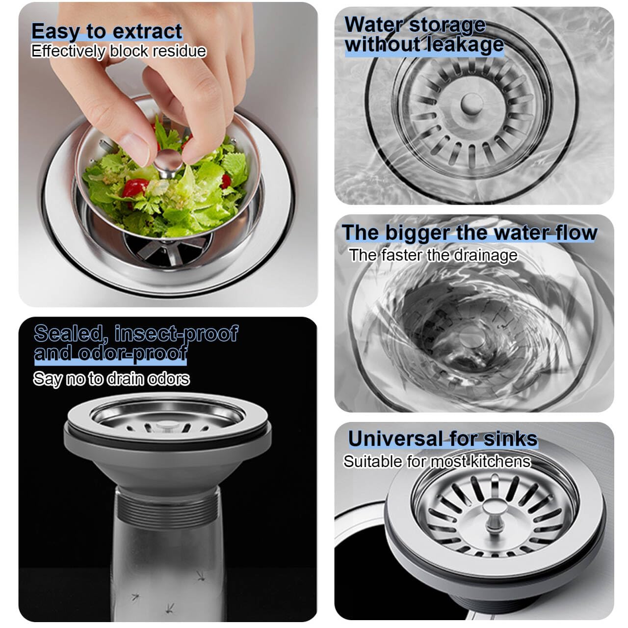 QruiLanTu 2pcs Kitchen Sink Drain Basket, 3 1/4 '' 304 Stainless Steel Drainage Filtration Basket with Handle for Kitchen Sink Strainer Replacement