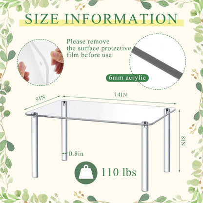 RattanView 1 Pcs 14 Inch Acrylic Risers Display Stands Rectangular 4-leg Acrylic Plant Stand, 6mm Thick Clear Shelf Riser Display Stands for Decor Collectibles Figures and Item Photography
