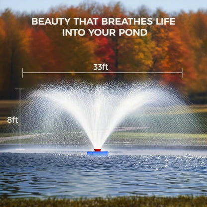 BOFEKTE 15000 GPH Pond Fountain Aerator - Fully Automatic 110V, 750W (1HP) Floating Pumps and Pond Aerator for Large and Small Outdoor Ponds and Lakes - Pountain aerator with 100Ft Power Cord (Silver)