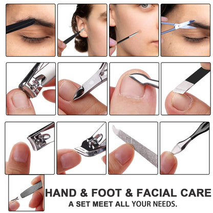 FAMILIFE Manicure Set, Nail Professional Kit Manicure Kits Nail Clipper Sets, 13PCS Stainless Steel Pedicure Sets Mens Grooming Tool, with Brown Leather Travel Case for Men