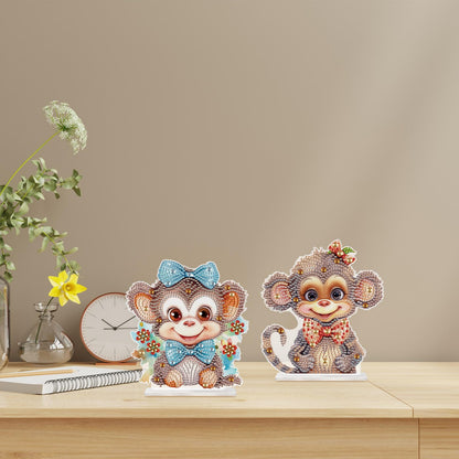antor 2 Pack Monkey Diamond Painting Tabletop Kit - Cute 5D DIY Diamond Art Tabletop Ornaments, Special Gem Rhinestone Mosaic Craft for Adults, Home Office Décor, Gift for Craft Lovers