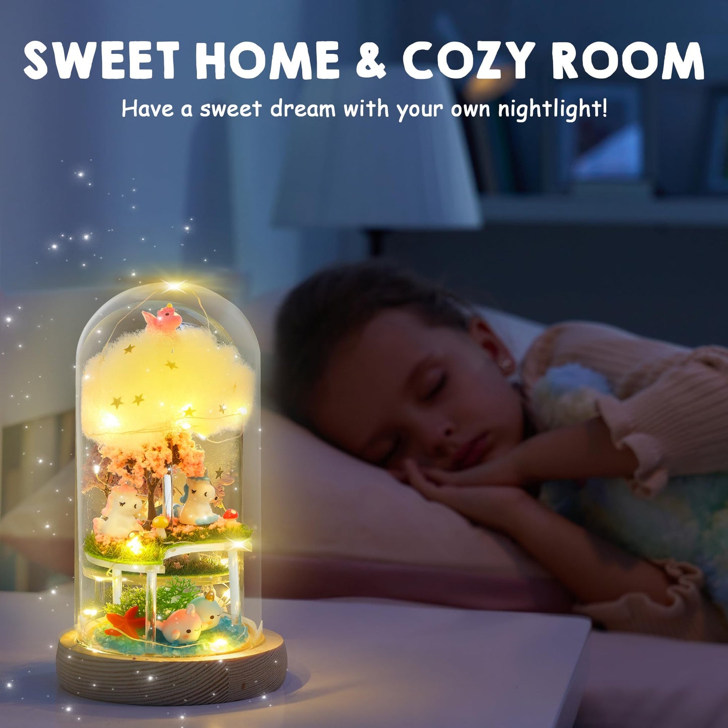 Make Your Own Unicorn Night Light - Birthday Crafts Gifts for Girls Kids, Unicorns Terrarium Kit for Kids, 3-in-1 Unicorn Toys Presents, Arts and Crafts for Girl Aged 6 7 8-12
