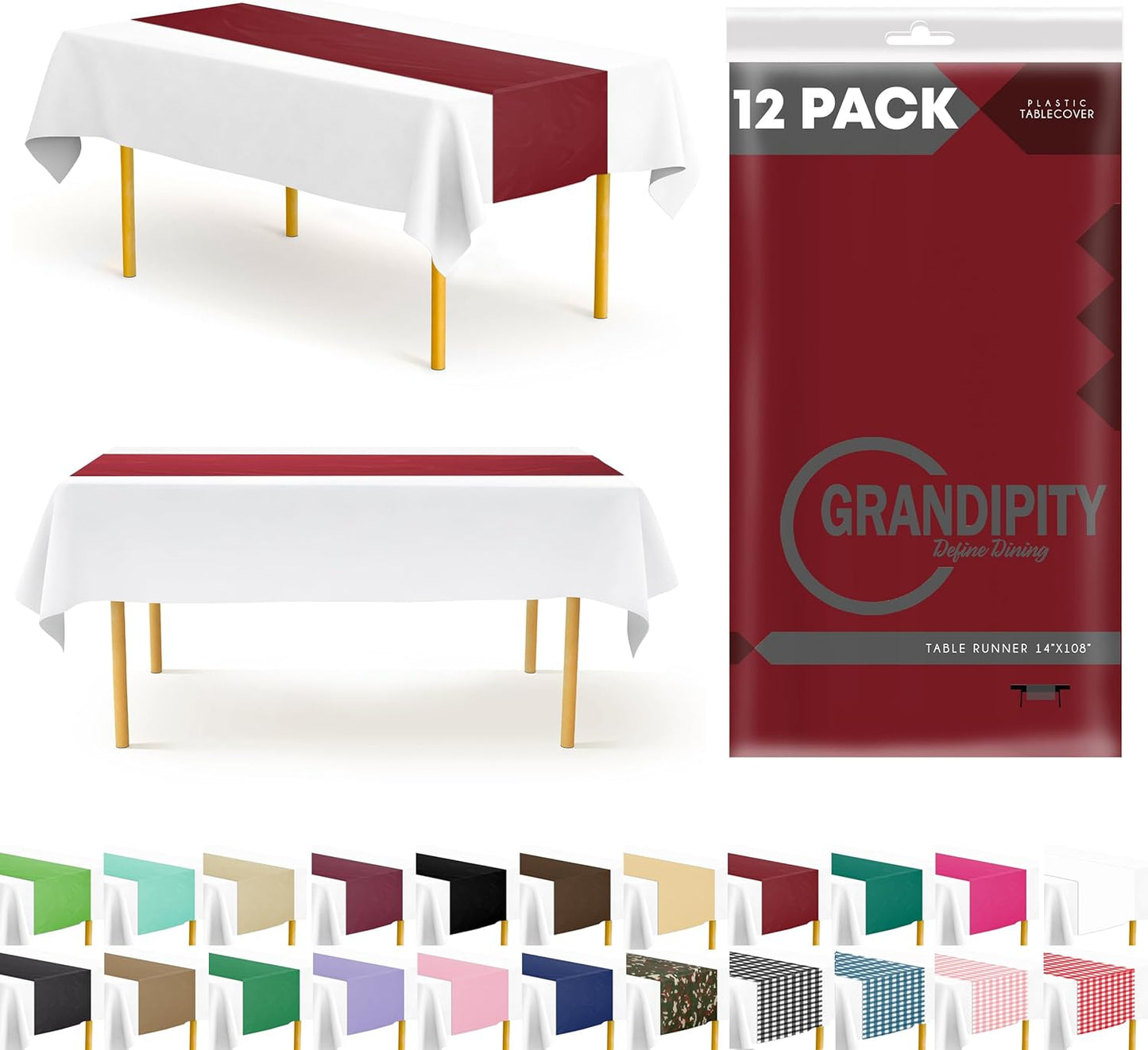 12 Pack 14 108 Inch. Burgundy Premium Disposable Plastic Table Runner x Table Runner for Dinner Parties & Events by