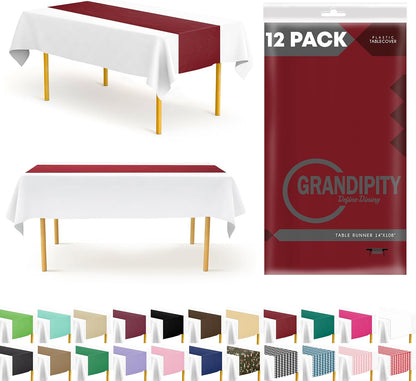 12 Pack 14 108 Inch. Burgundy Premium Disposable Plastic Table Runner x Table Runner for Dinner Parties & Events by