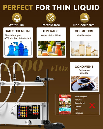 Moonshan 4 Head Thin Liquid Filling Machine 1-100 Fl Oz Bottle Filler Machine with Intelligent Control Ports Diaphragm Pump Digital Control for Wine, Essence, Glass Detergent