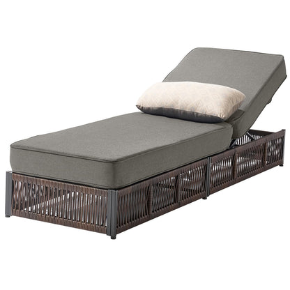 ACTREST Luxury Outdoor Chaise Lounge with 5 Inch Thickened Cushion - 1 Set High Back Brown Wicker Patio Recliner Rattan Reclining Chairs Porch Poolside Pool Sunbathing Lounger - Grey