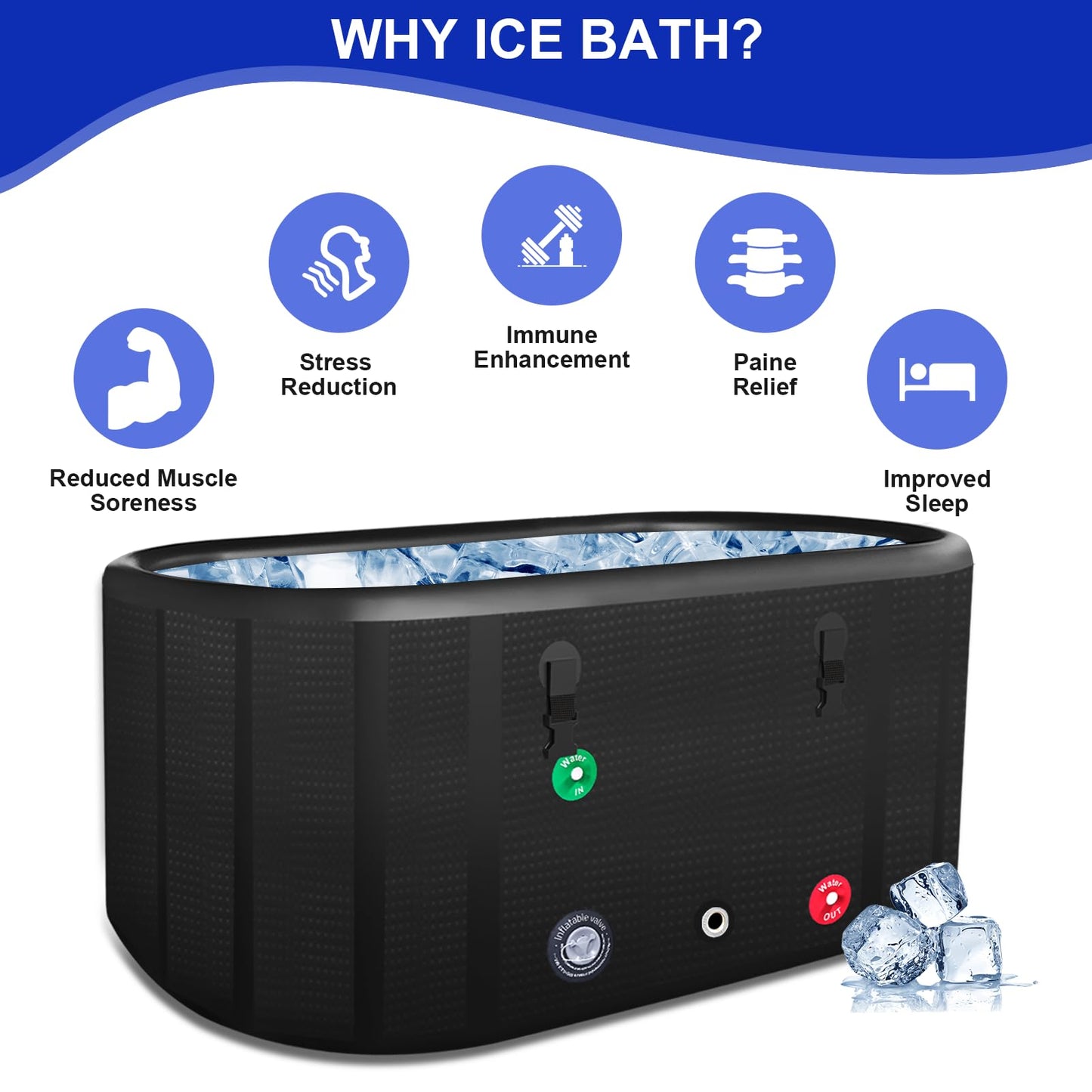 XXL Cold Plunge Tub for Athletes, Compatible with Water Chillers, 195 Gallon Inflatable Cold Plunge with Insulated Lid, Portable Ice Plunge Bathtub for Adult, Ice Tub Outdoor for Cold Water Therapy(C)