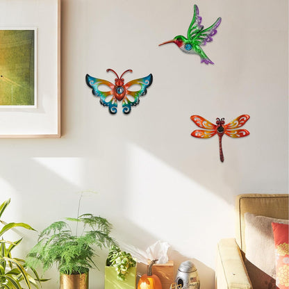 Yonivexis Hummingbird Butterfly Dragonfly Metal Wall Art Decor, Outdoor Hanging Decorations for Garden, Living Room,