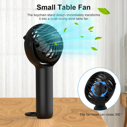 2 IN 1 Mini Portable Handheld Fan with Keychain Stand, Personal Powerful Cooling Fan, USB Rechargeable, Black