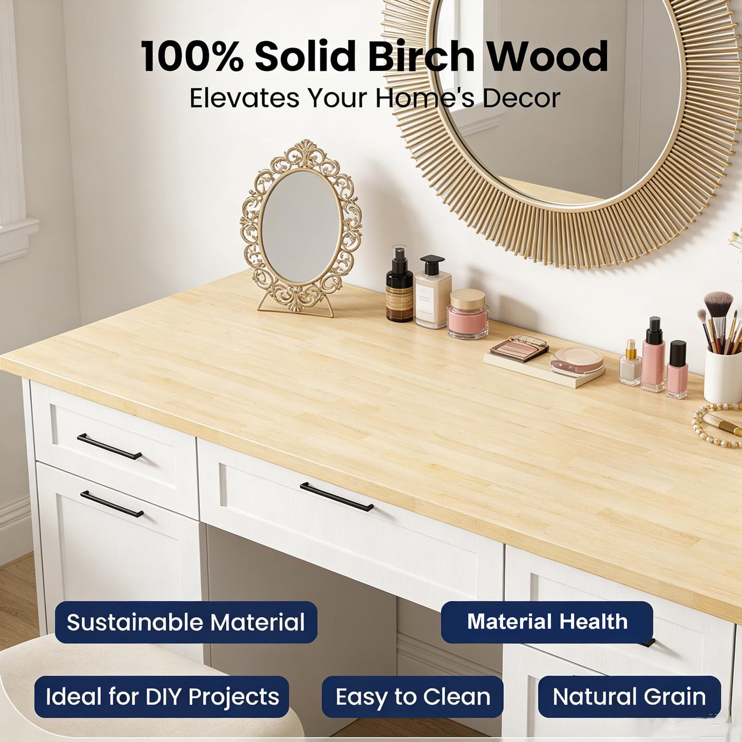 Intravast 96"x25" Butcher Block Countertop Island, 8FT Unfinished Solid Birch Wood DIY Countertop, Durable Counter Table Tops for Kitchen Bar, Workshop, Laundry Counters Dining Room Tables 1.5" Thick