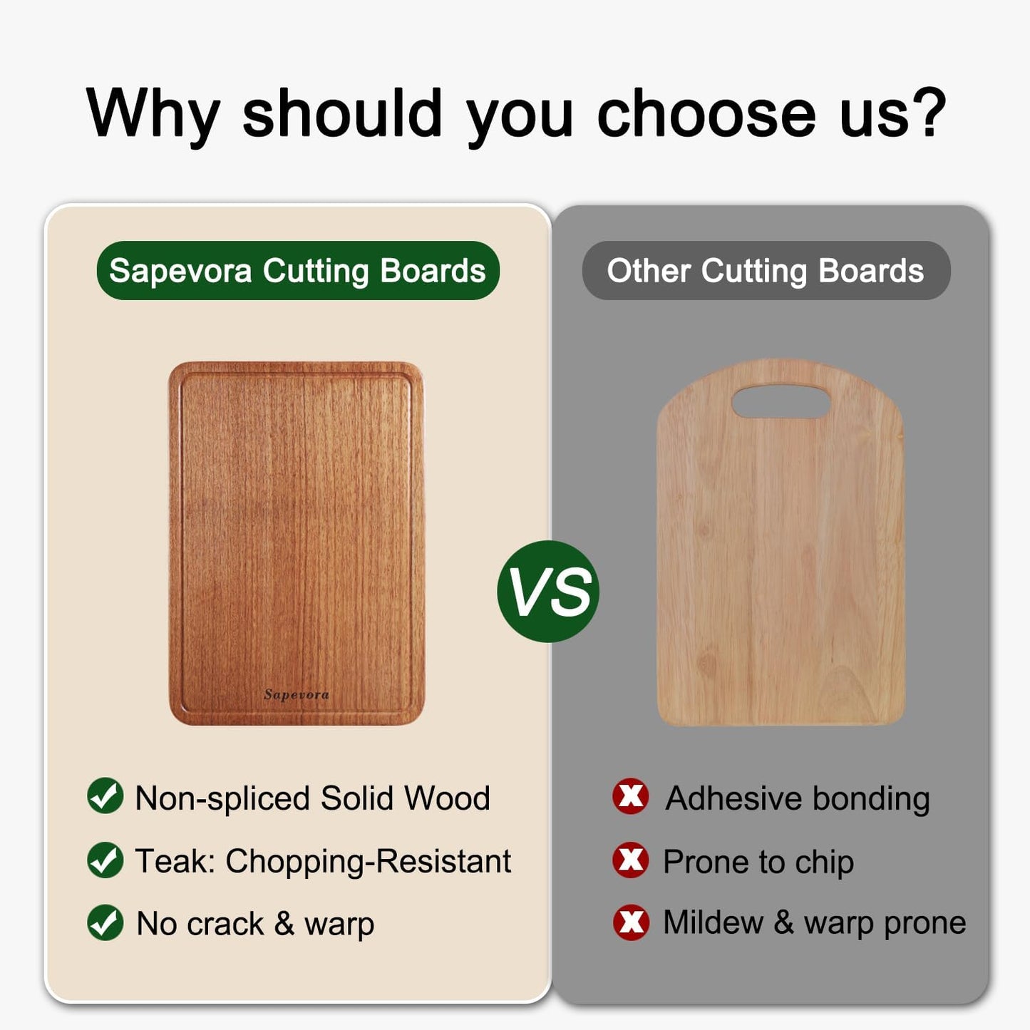 Sapevora Set 15.7x11.2&11.8X7.9IN Solid Teak Wood Cutting Board One Piece Non Glued Large Thick Crack Resistant Wooden