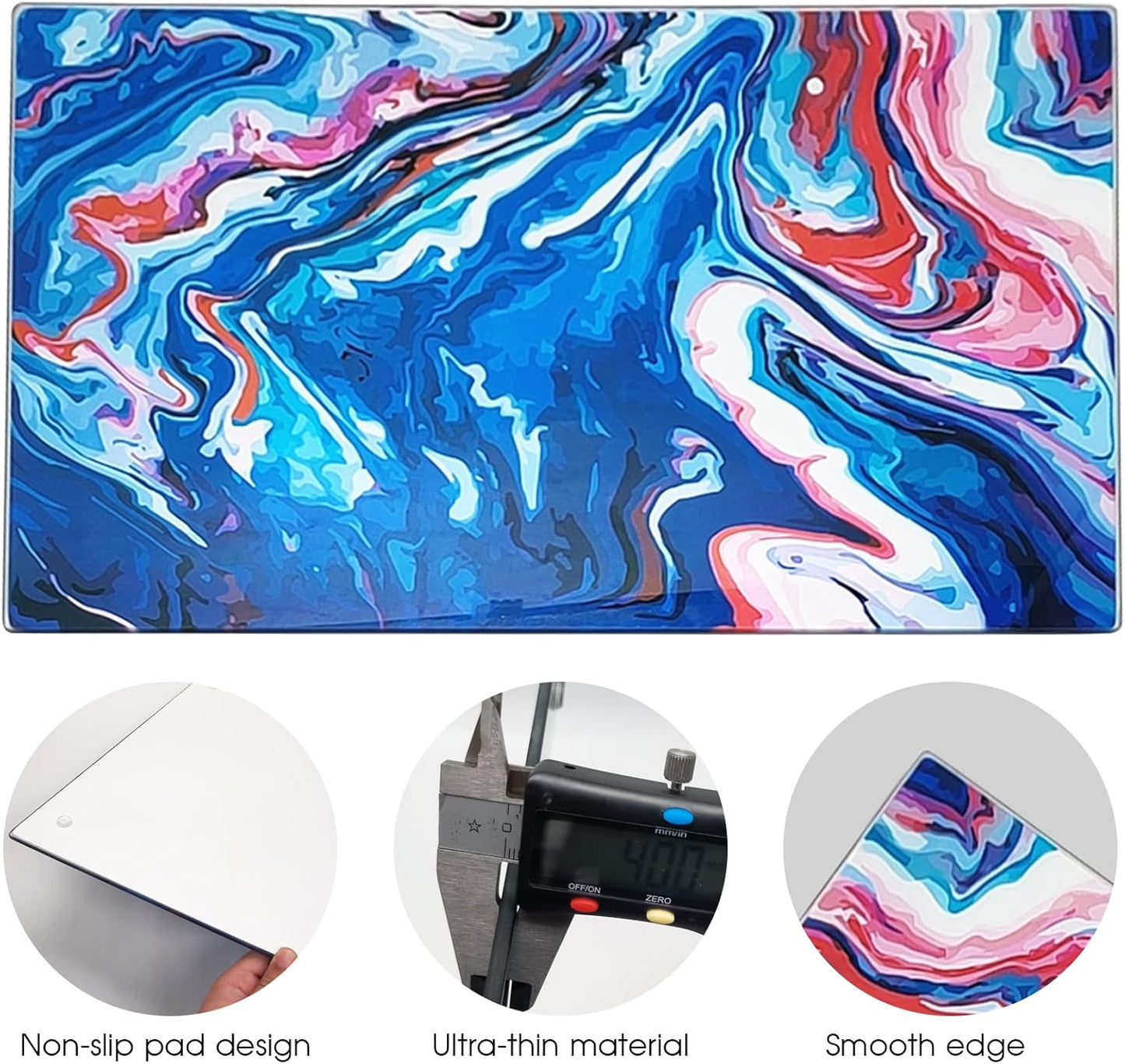 Navy Blue and Red Glass Cutting Board, 16 x 12 Inch Tempered Glass, Decorative Square Place Mat