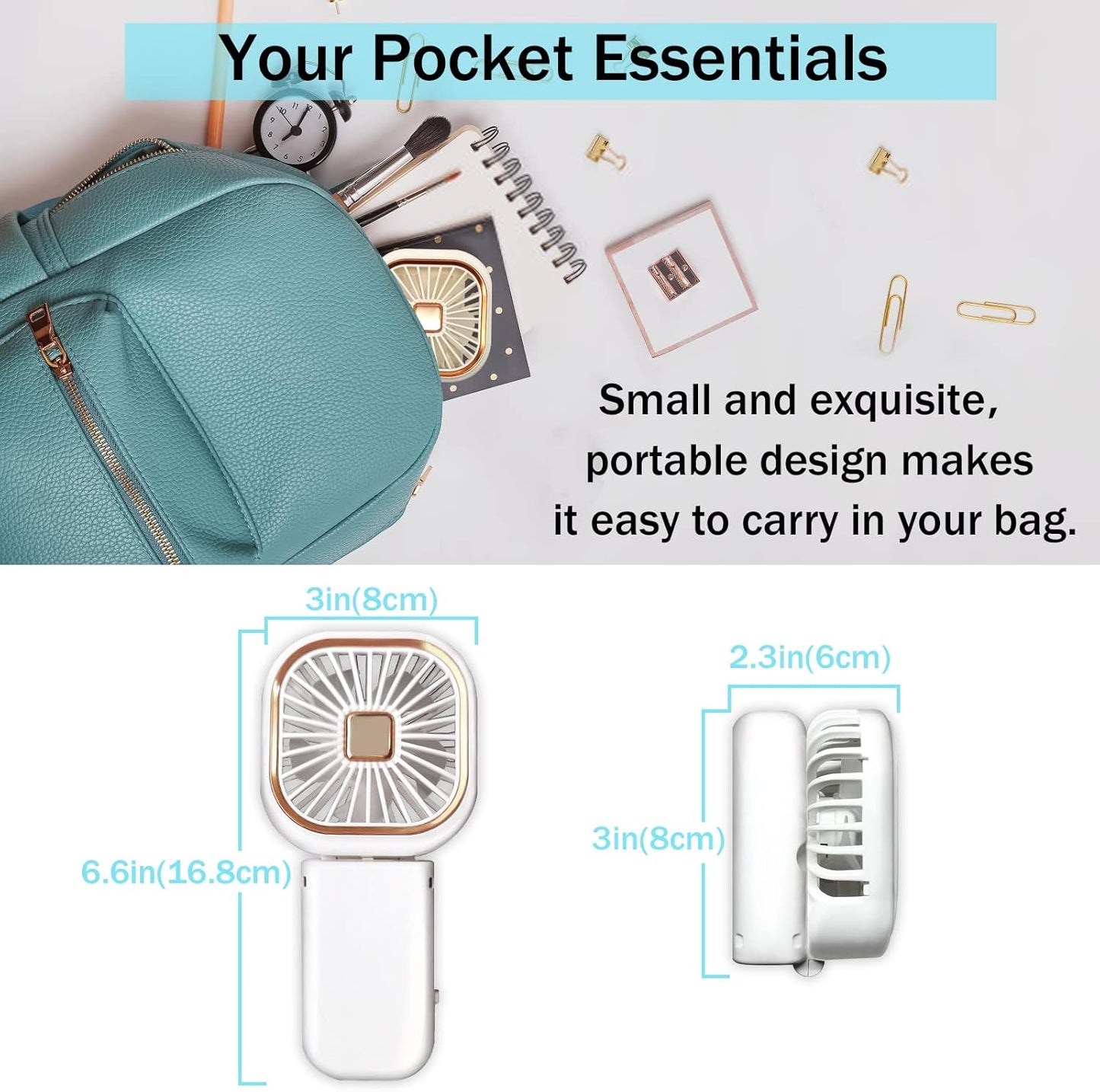 Handheld Mini Fan, 3 IN 1 Small Portable USB Rechargeable Folding Fan with Strong Airflow, Multi-Functional (4 Colors)