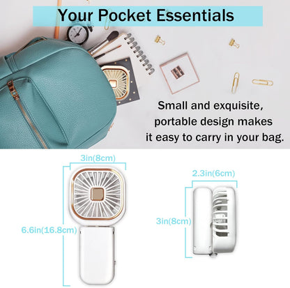 Handheld Mini Fan, 3 IN 1 Small Portable USB Rechargeable Folding Fan with Strong Airflow, Multi-Functional (4 Colors)