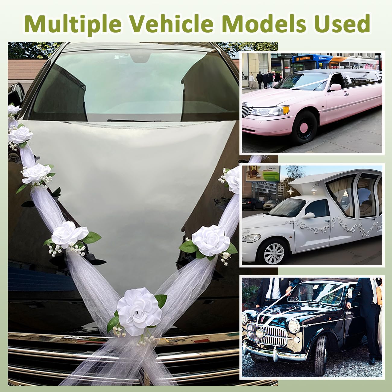 WAYUTO Artificial Wedding Car Decorations Kit - Flowers, Ribbon Bows & More for Wedding Party
