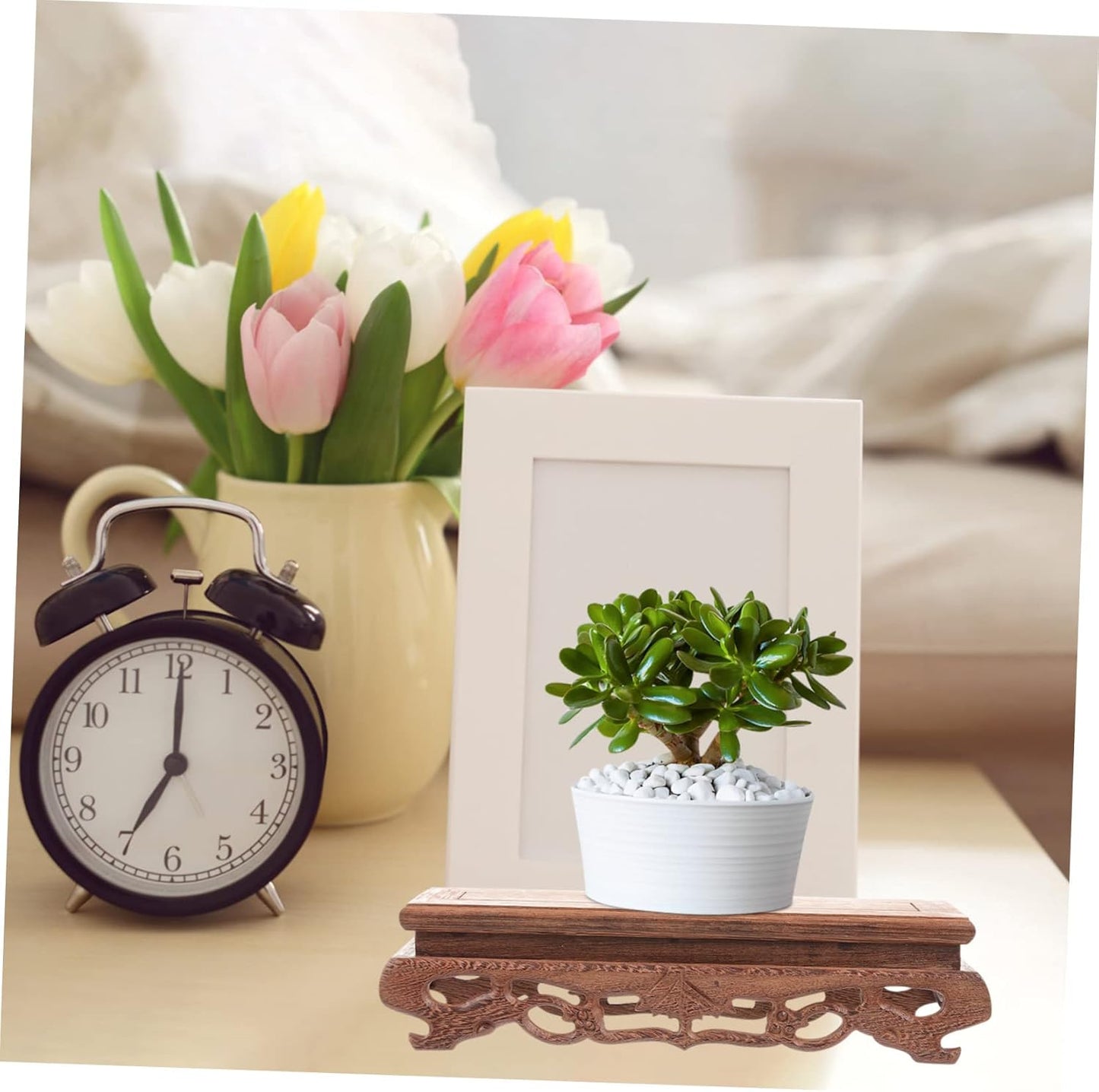 YARNOW Wooden Base Decorative Planter, Rectangle Flower Vase Stand for Home Plant Holder