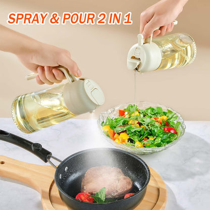 With Stickers 16oz Olive Oil Sprayer for Cooking - 2 in 1 Spray & Pour Olive Oil Dispenser - 470ml Glass Spray Oil Bottle - Kitchen Gadgets