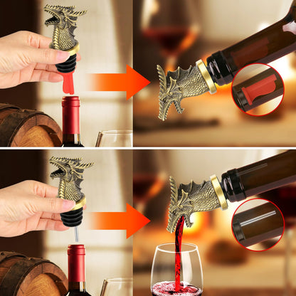 Dragon Head 2-In-1 Wine Bottle Pourer and Stopper, Dragon Gifts for Men Women Dragon Fans, Liquor Bottle Pourers Spout for Alcohol Spirits, Wine Accessories Gifts, Bronze