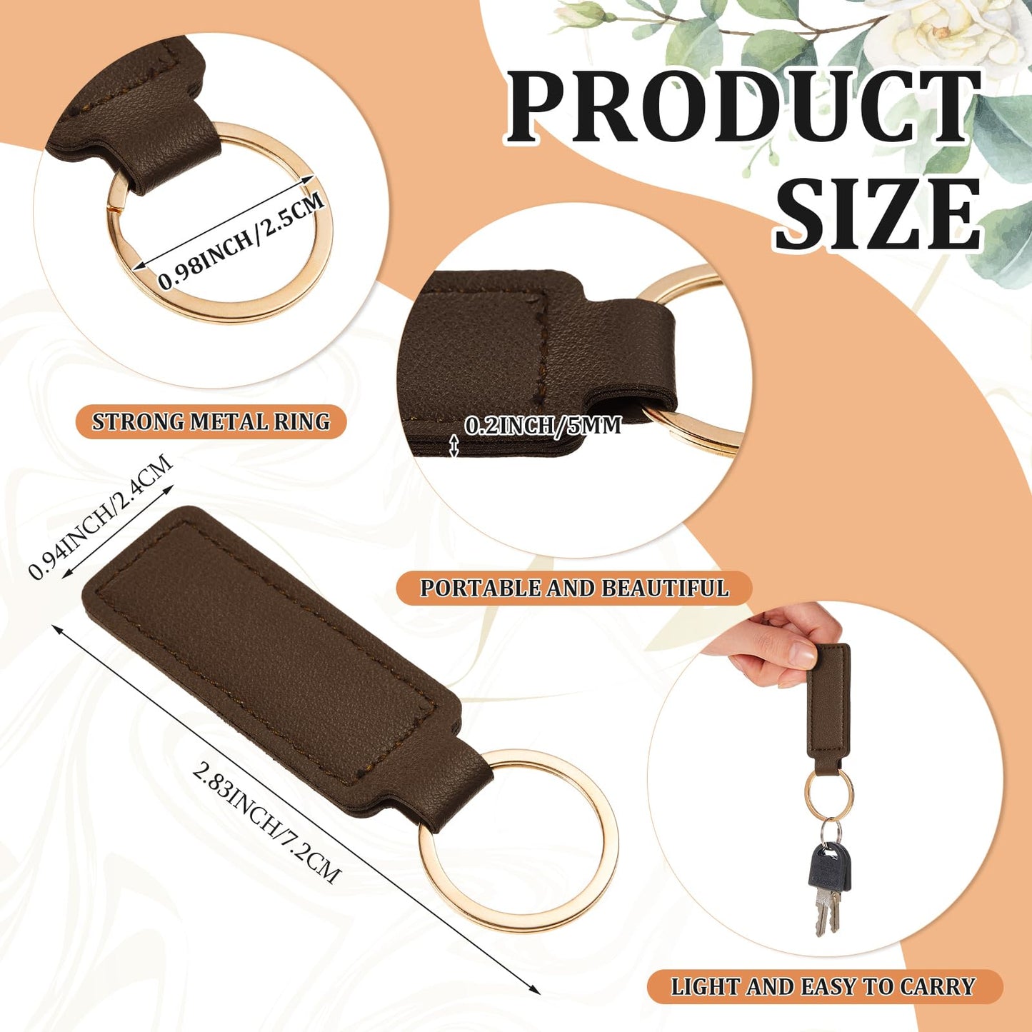 Wavyknot 48 Pcs Leather Keychains Blank Bulk PU Leather Laser Engraving Keychains Gift for Men Women Christmas Birthday (Brown Color)
